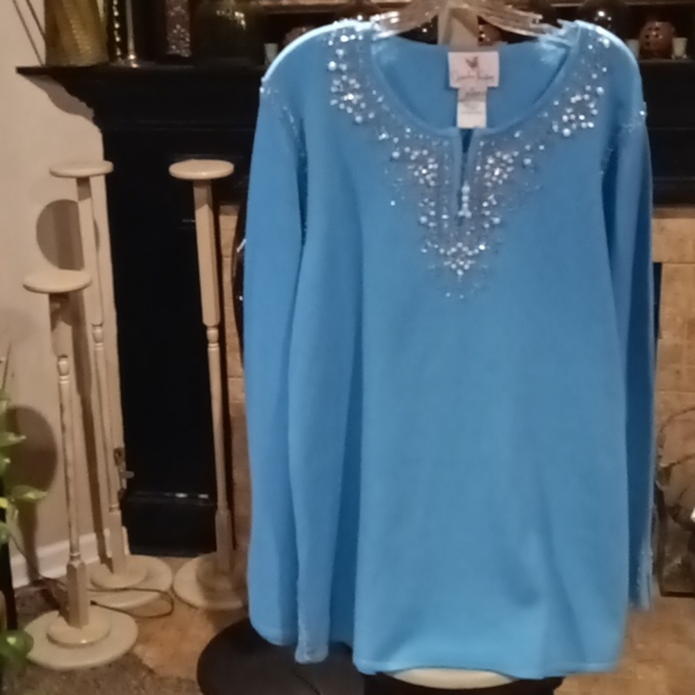 FINAL PRICE Quacker Factory v-neckline sweater/pearl embellishments XL - Picture 3 of 16